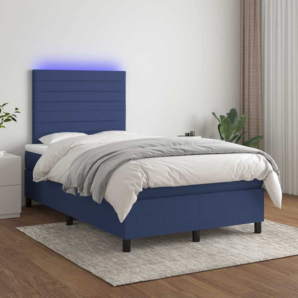 Sommier à lattes de lit matelas et LED bleu 120x190 cm tissu - XIOS
