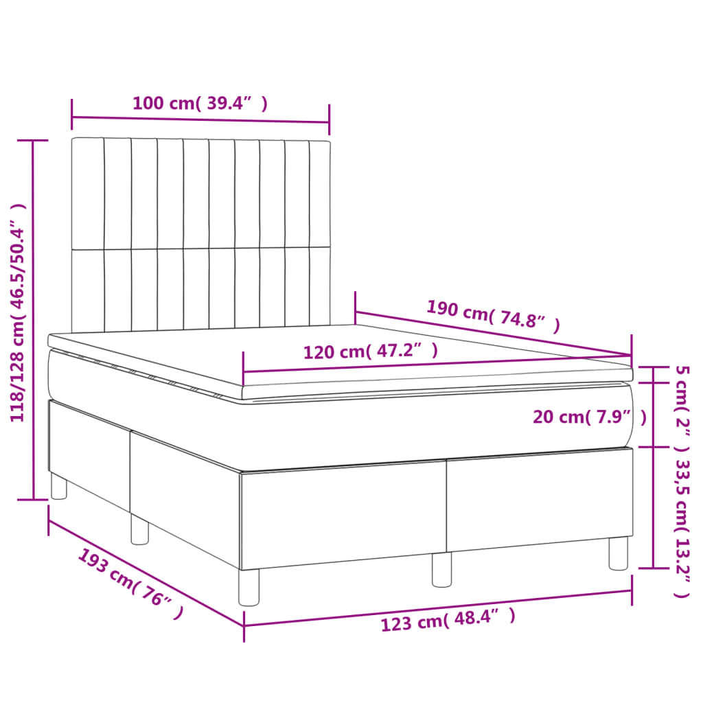 Sommier à lattes de lit matelas LED gris clair 120x190 cm tissu - XIOS