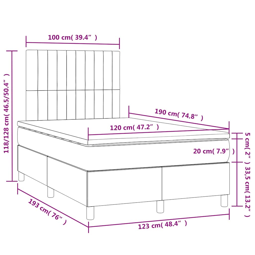 Sommier à lattes de lit matelas et LED noir 120x190 cm tissu - XIOS