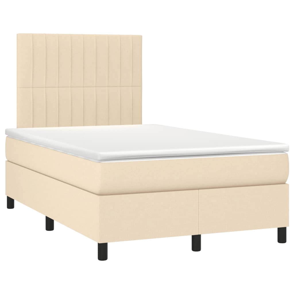 Sommier à lattes de lit matelas et LED crème 120x190 cm tissu - XIOS