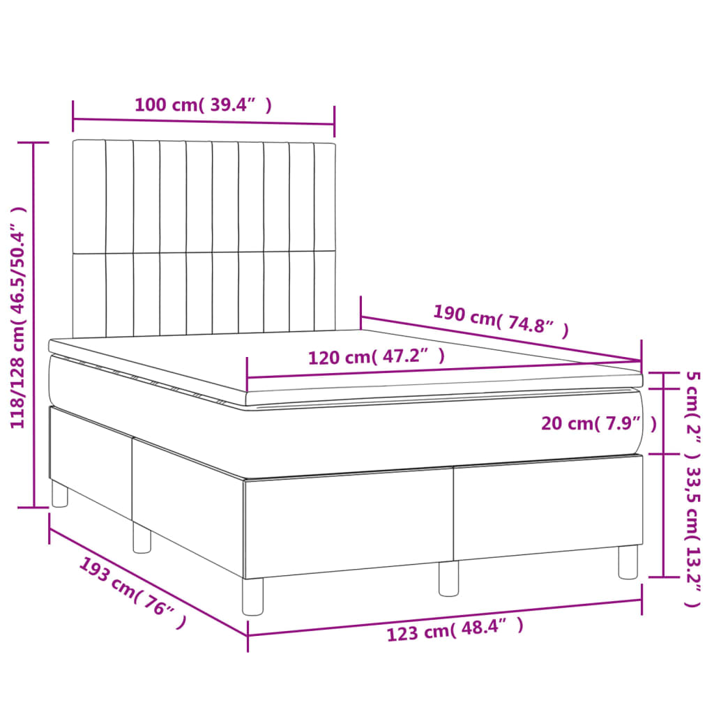 Sommier à lattes de lit matelas et LED crème 120x190 cm tissu - XIOS