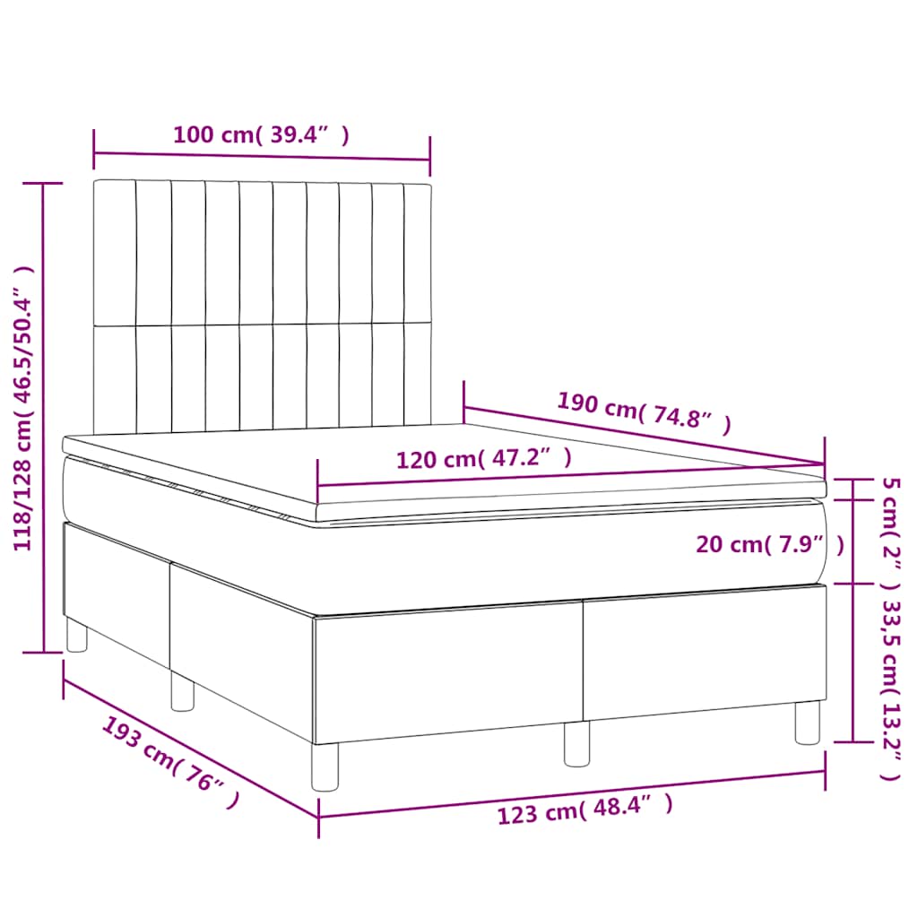 Sommier à lattes de lit matelas et LED bleu 120x190 cm tissu - XIOS