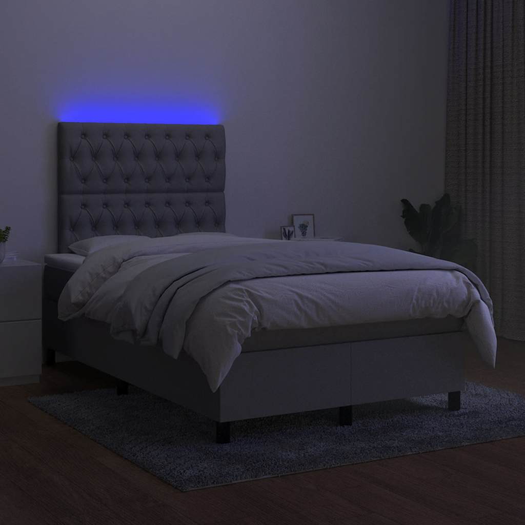 Sommier à lattes de lit matelas LED gris clair 120x190 cm tissu - XIOS