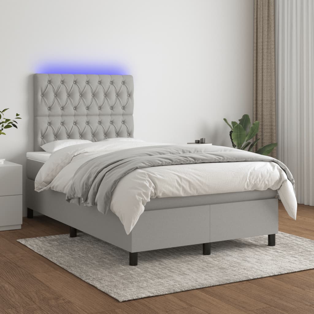 Sommier à lattes de lit matelas LED gris clair 120x190 cm tissu - XIOS