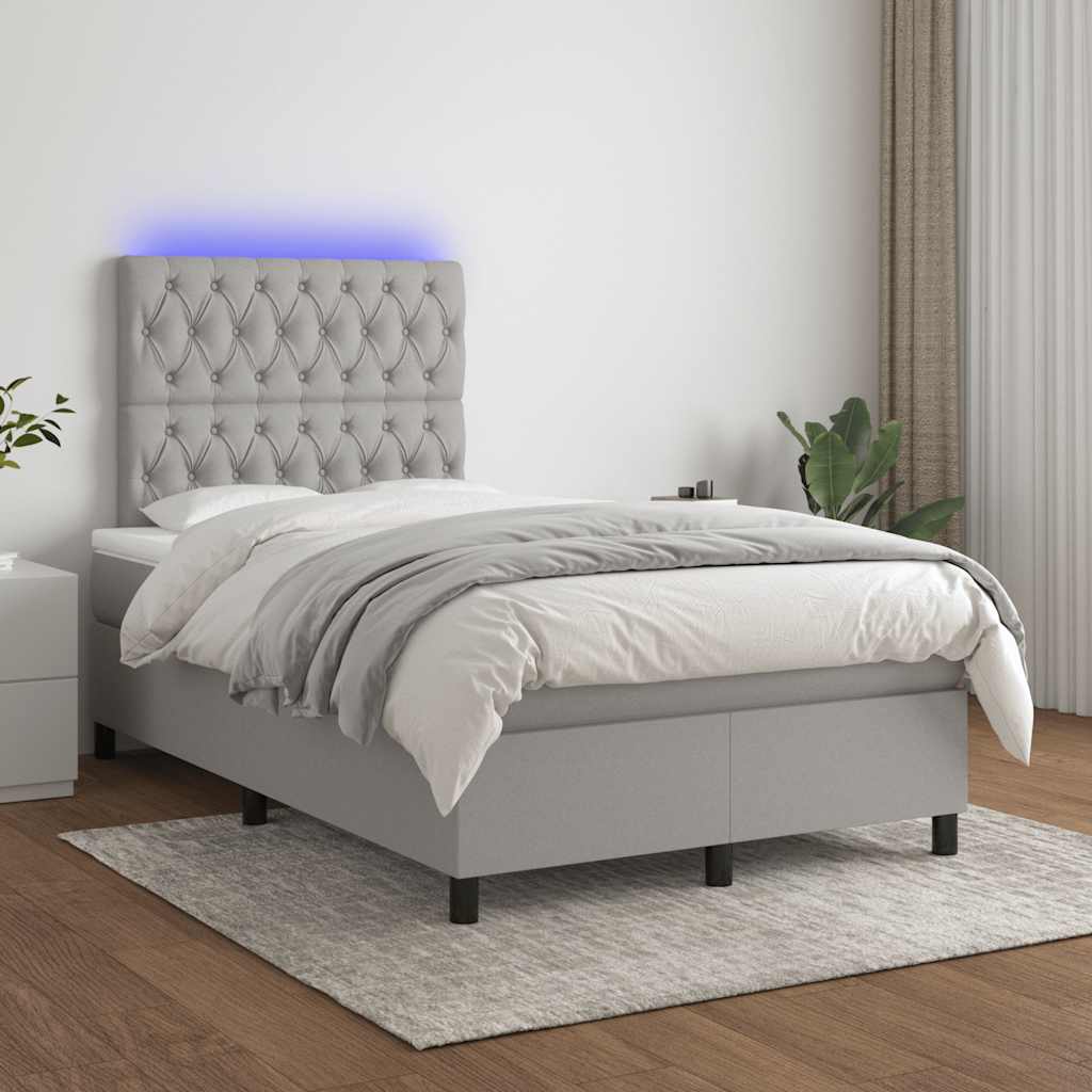 Sommier à lattes de lit matelas LED gris clair 120x190 cm tissu - XIOS