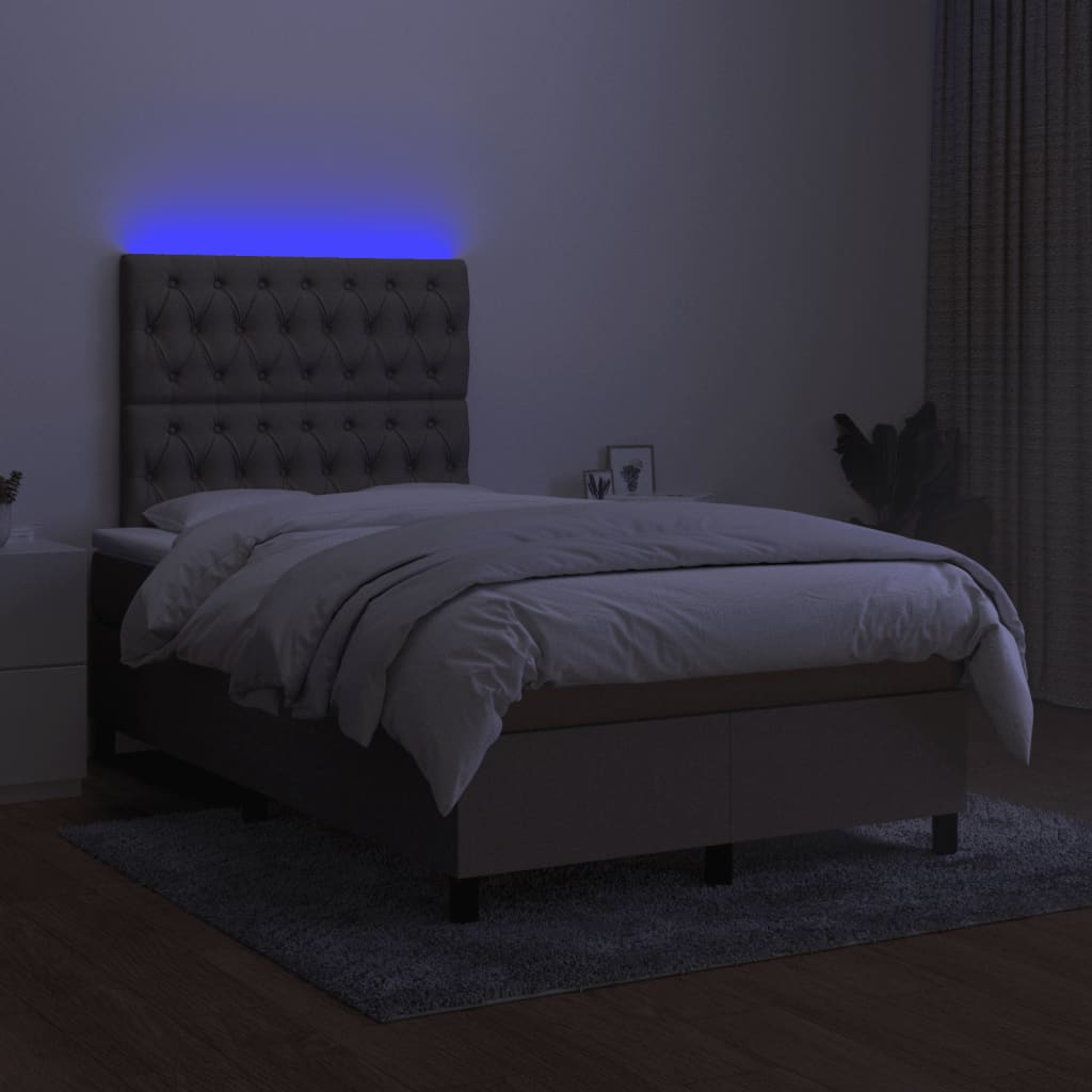 Sommier à lattes de lit matelas et LED taupe 120x190 cm tissu - XIOS