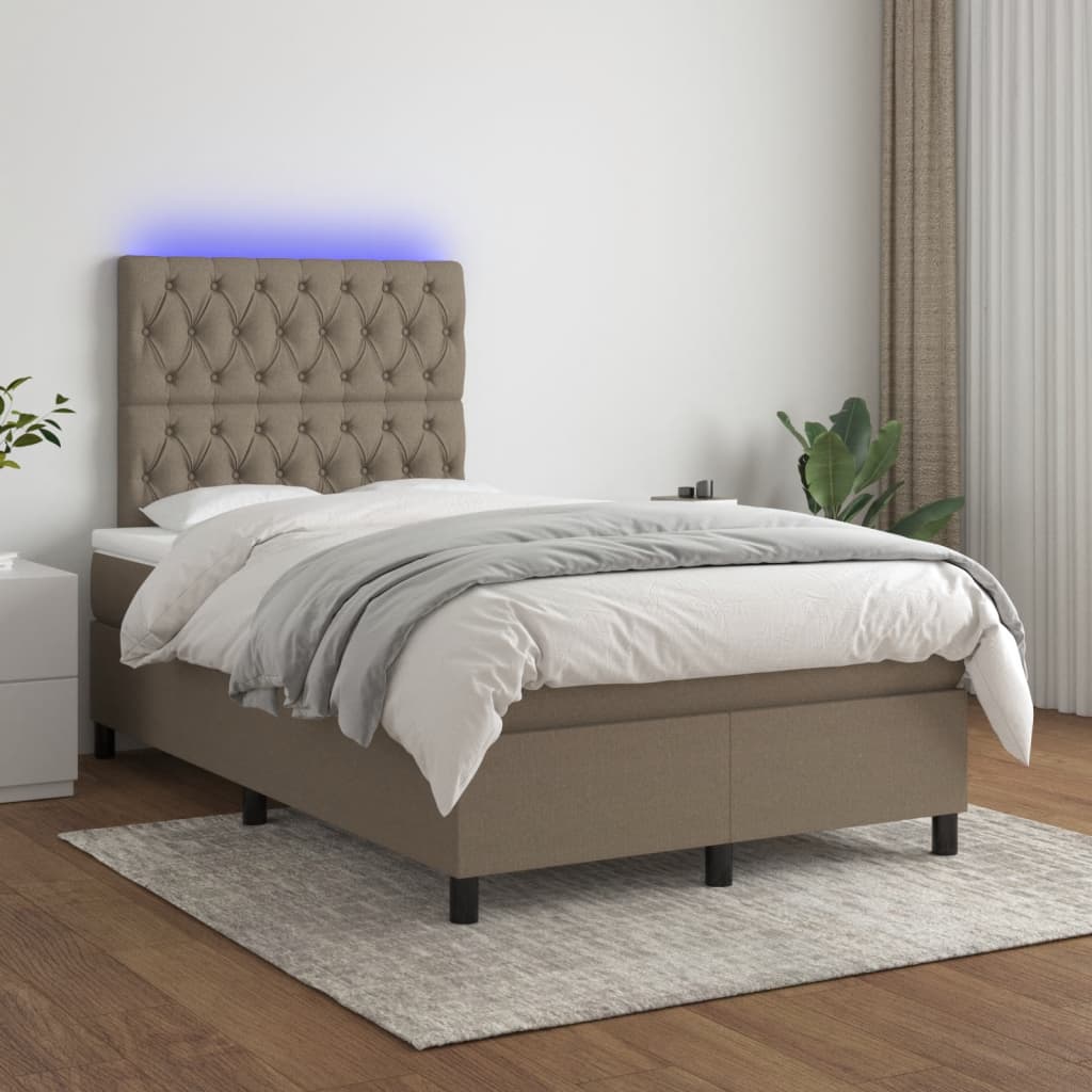 Sommier à lattes de lit matelas et LED taupe 120x190 cm tissu - XIOS