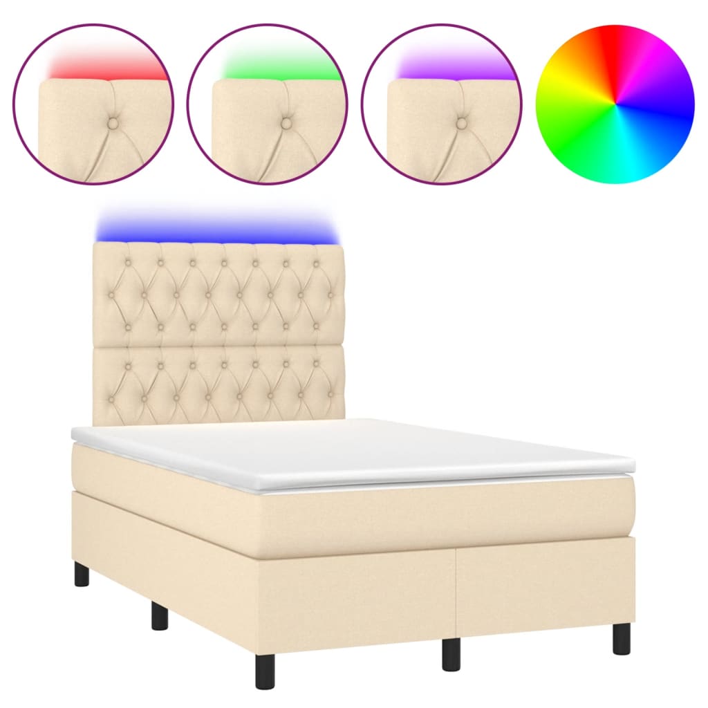 Sommier à lattes de lit matelas et LED crème 120x190 cm tissu - XIOS
