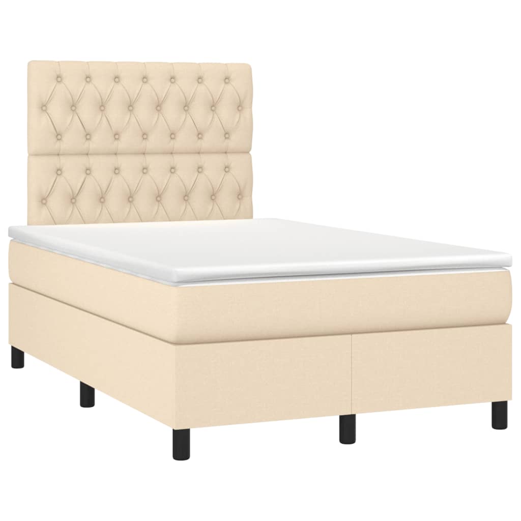 Sommier à lattes de lit matelas et LED crème 120x190 cm tissu - XIOS