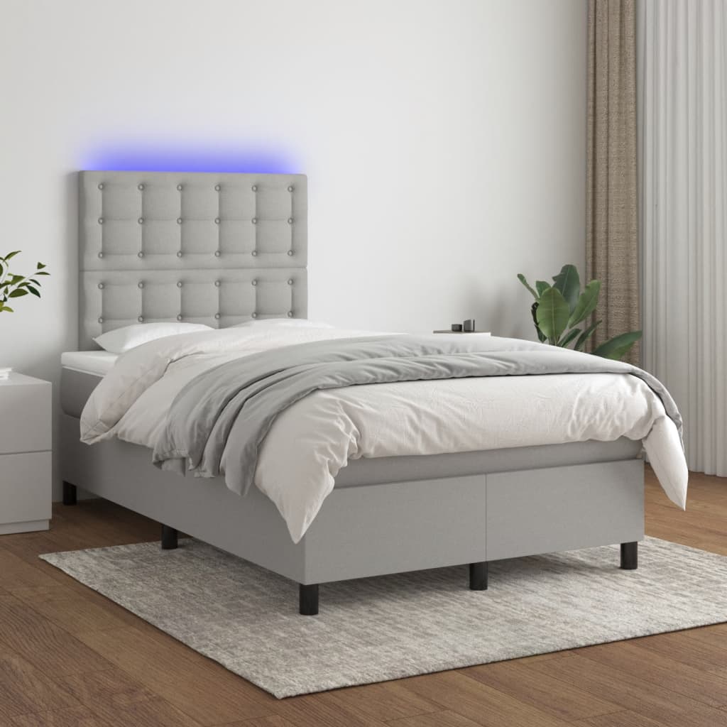 Sommier à lattes de lit matelas LED gris clair 120x190 cm tissu - XIOS