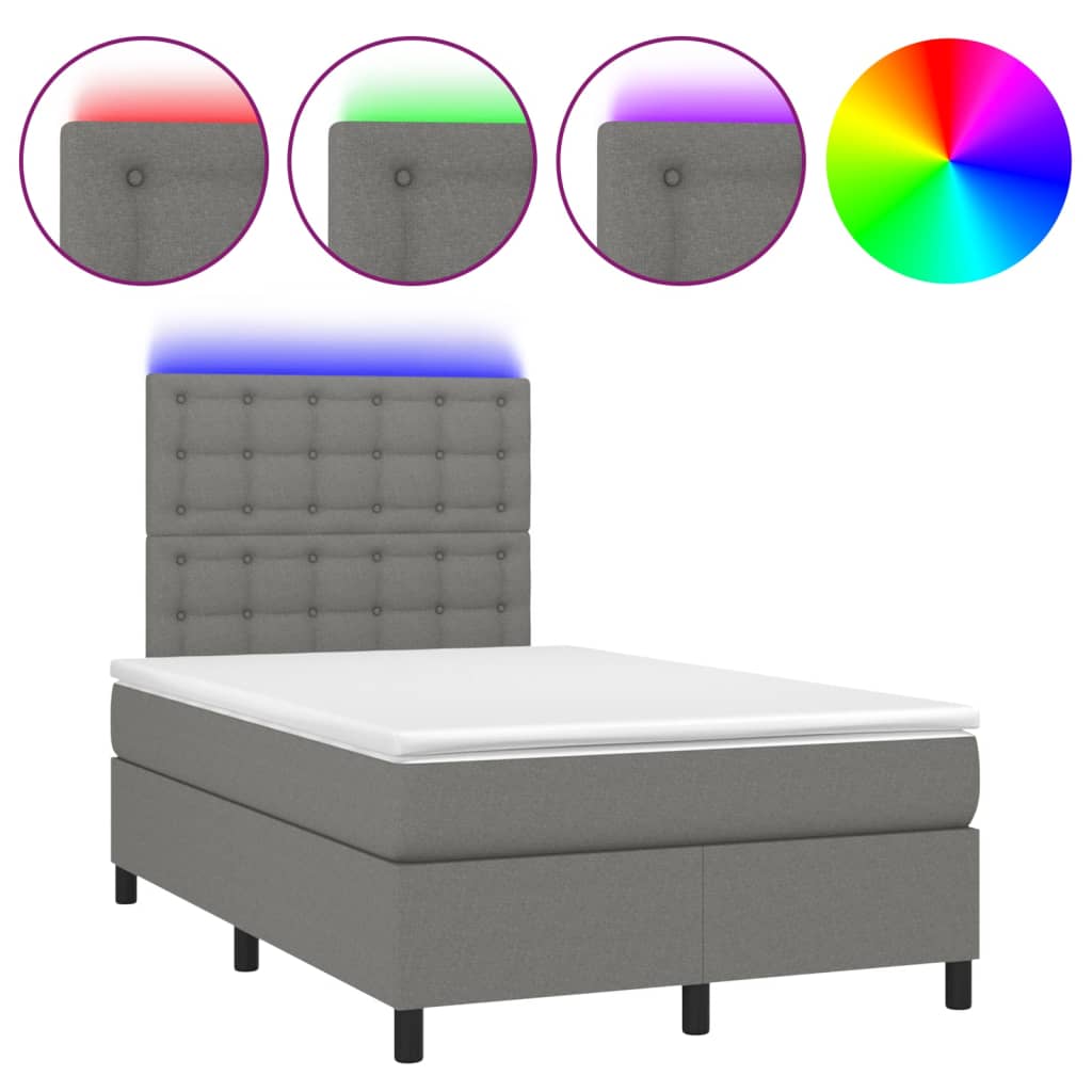 Sommier à lattes de lit matelas LED gris foncé 120x190 cm tissu - XIOS