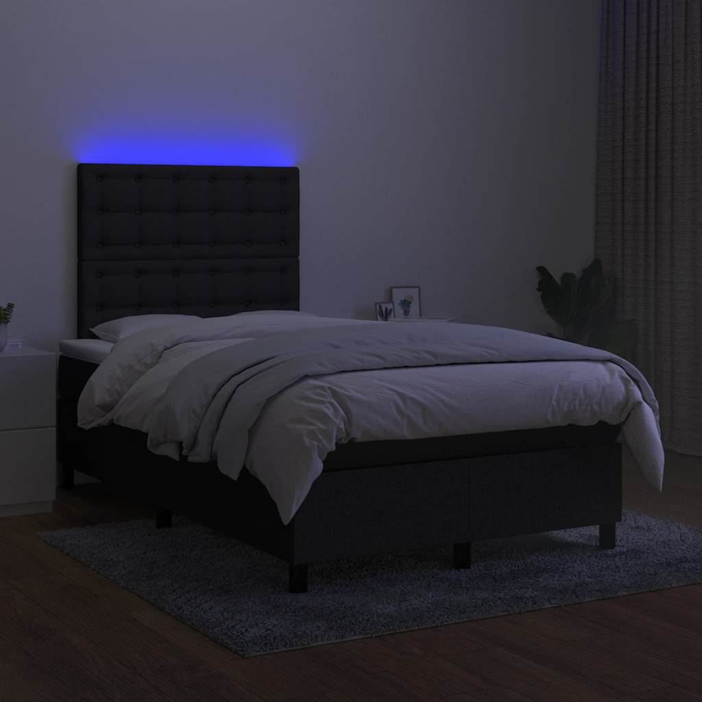 Sommier à lattes de lit matelas et LED noir 120x190 cm tissu - XIOS