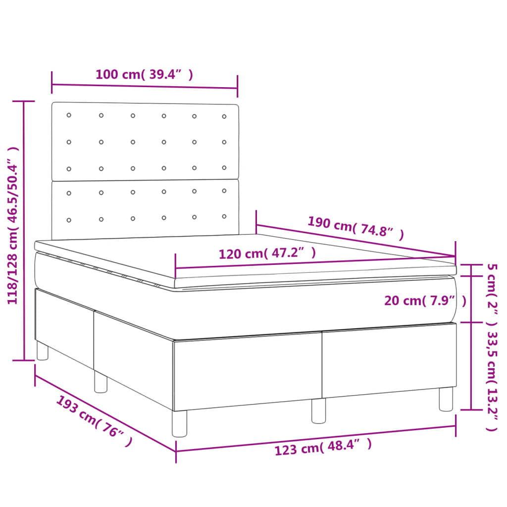 Sommier à lattes de lit matelas et LED crème 120x190 cm tissu - XIOS