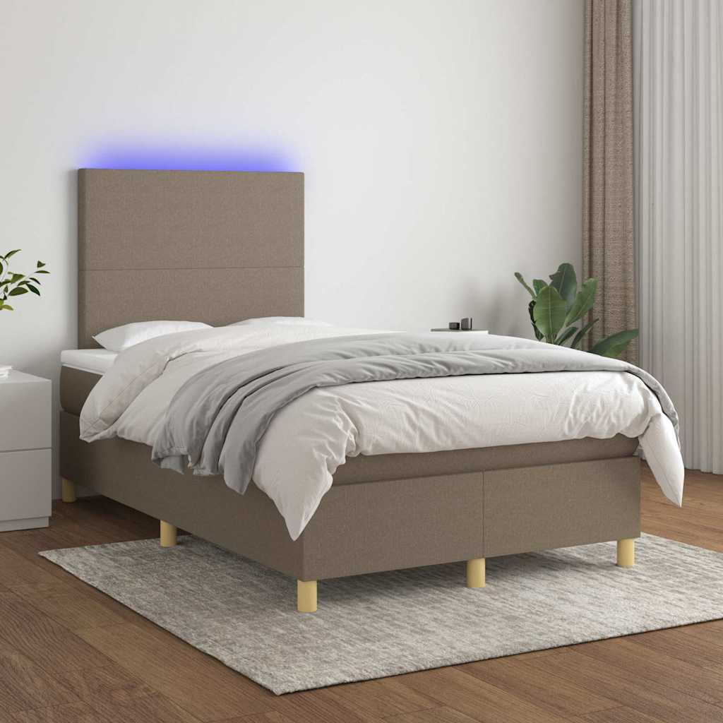 Sommier à lattes de lit matelas et LED taupe 120x190 cm tissu - XIOS