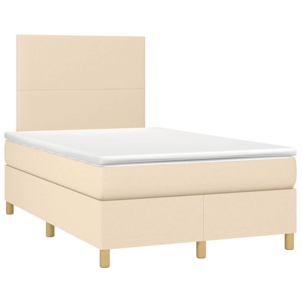 Sommier à lattes de lit matelas et LED crème 120x190 cm tissu - XIOS