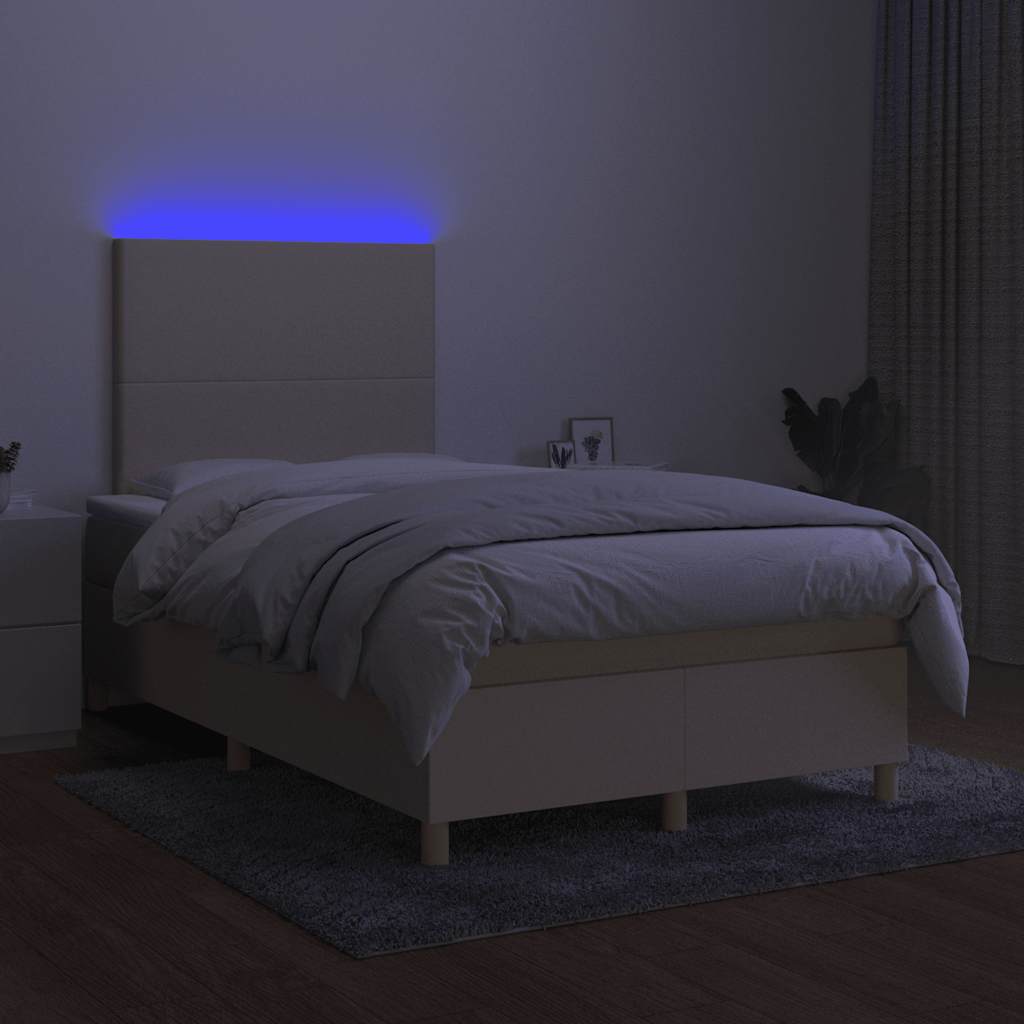 Sommier à lattes de lit matelas et LED crème 120x190 cm tissu - XIOS