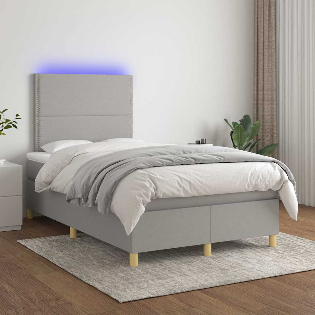 Sommier à lattes de lit matelas LED gris clair 120x190 cm tissu - XIOS