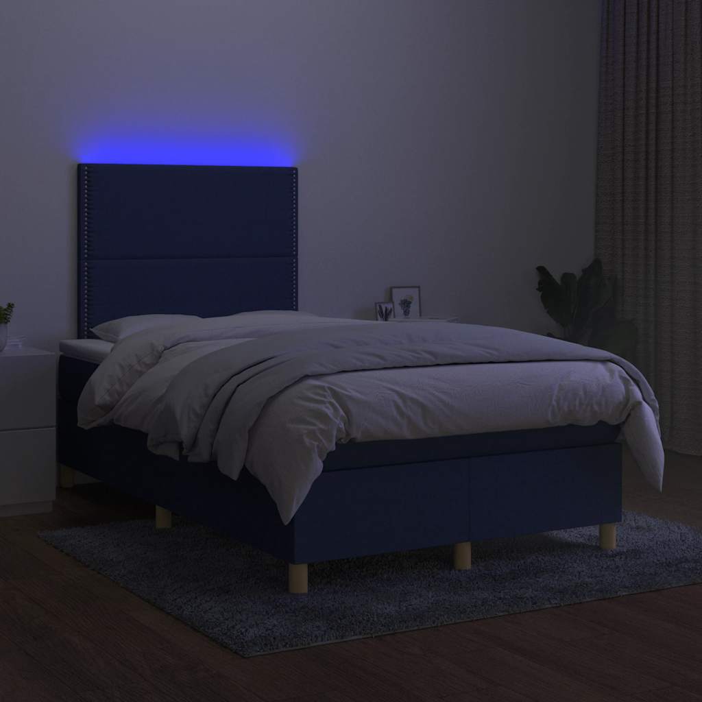 Sommier à lattes de lit matelas et LED bleu 120x190 cm tissu - XIOS