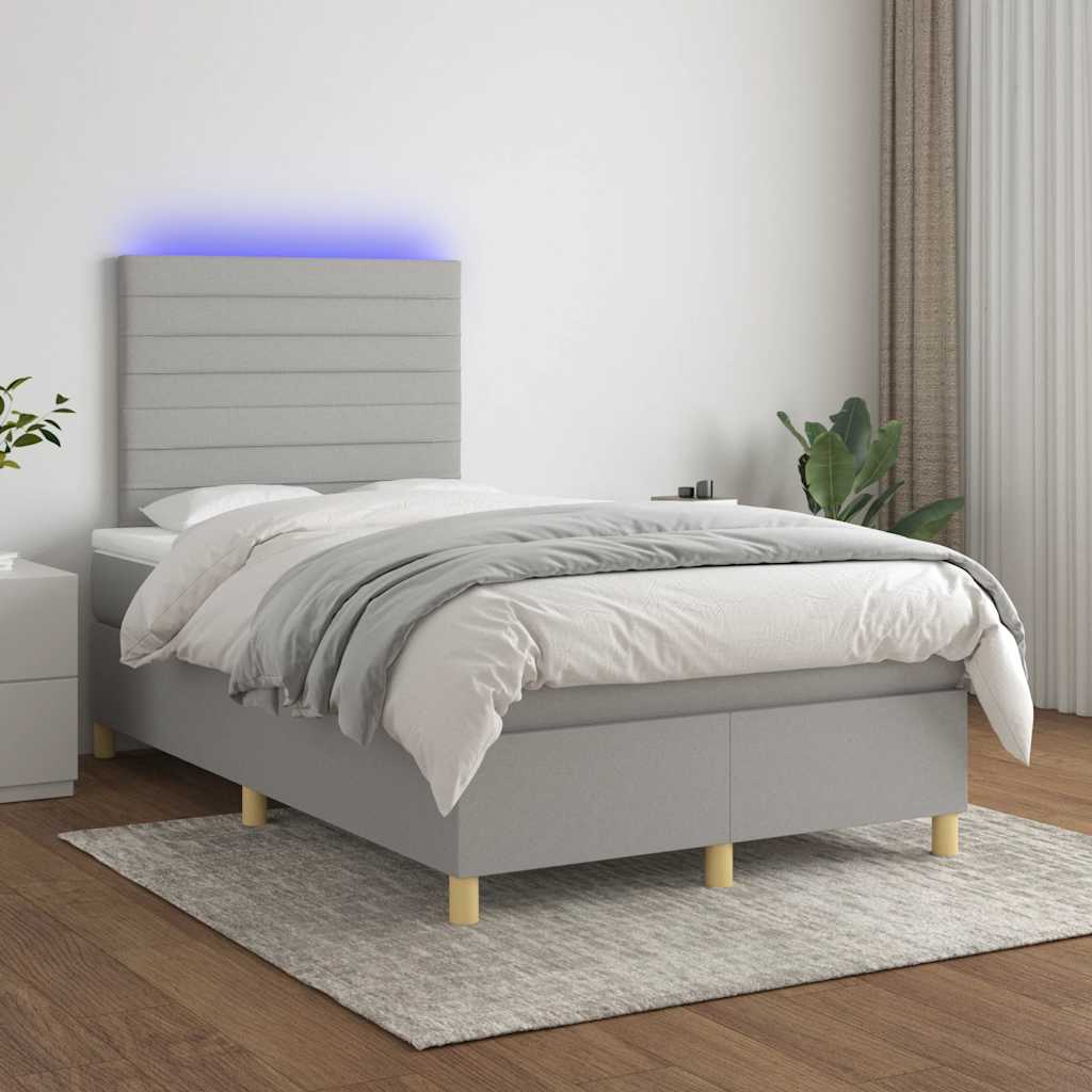 Sommier à lattes de lit matelas LED gris clair 120x190 cm tissu - XIOS