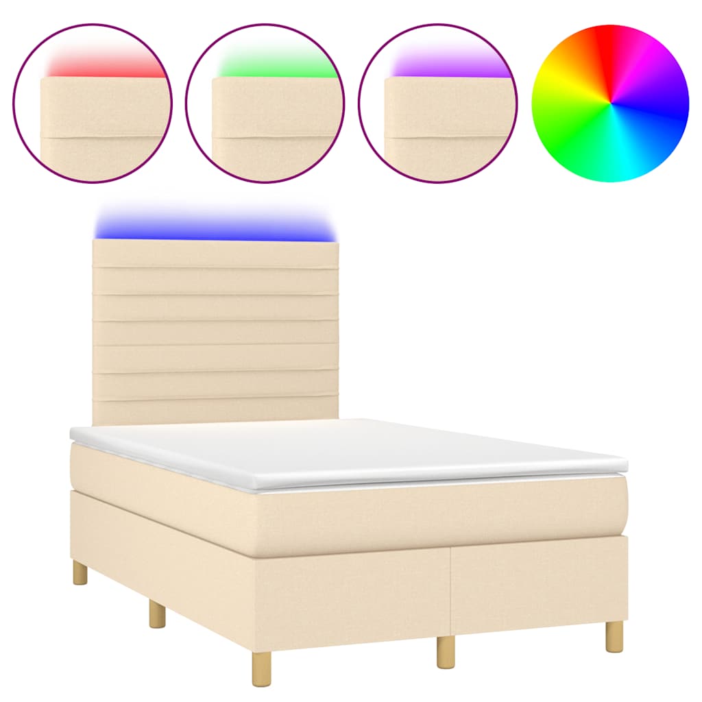Sommier à lattes de lit matelas et LED crème 120x190 cm tissu - XIOS