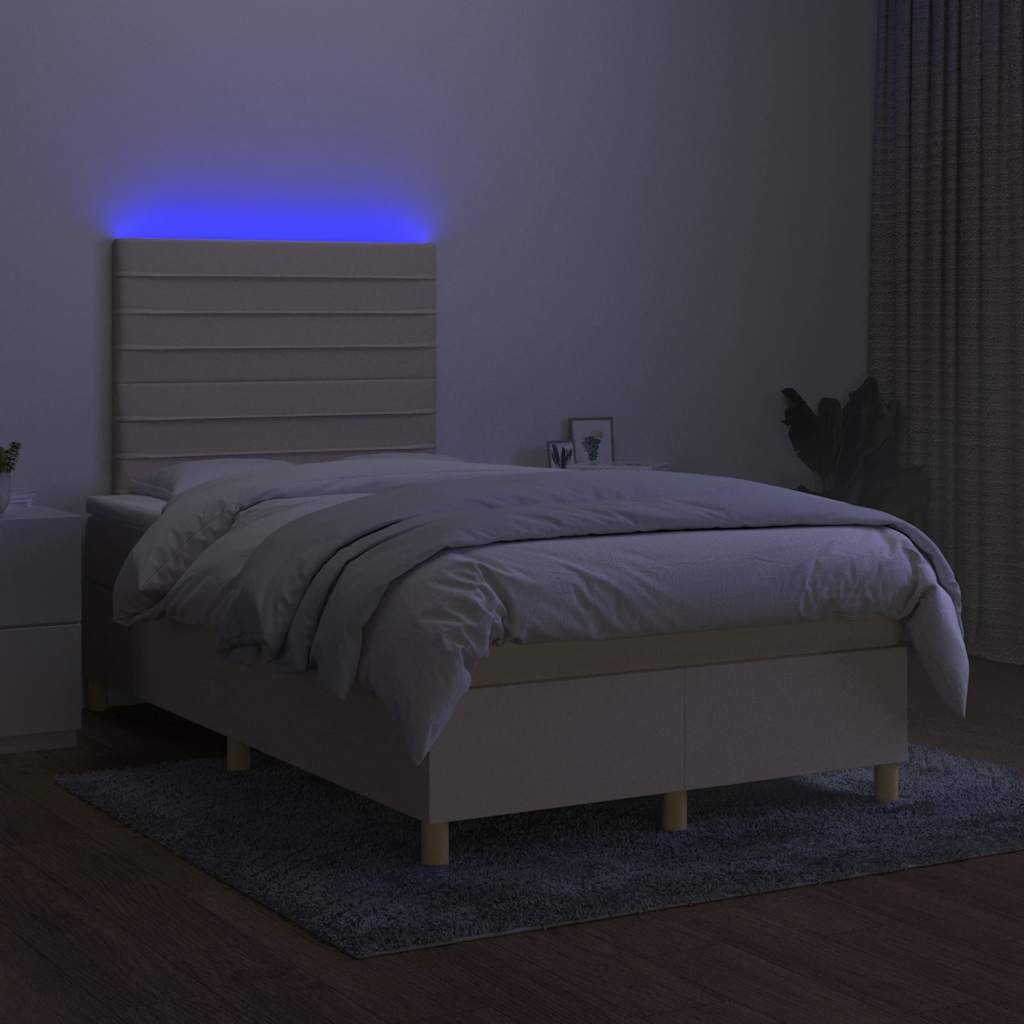 Sommier à lattes de lit matelas et LED crème 120x190 cm tissu - XIOS