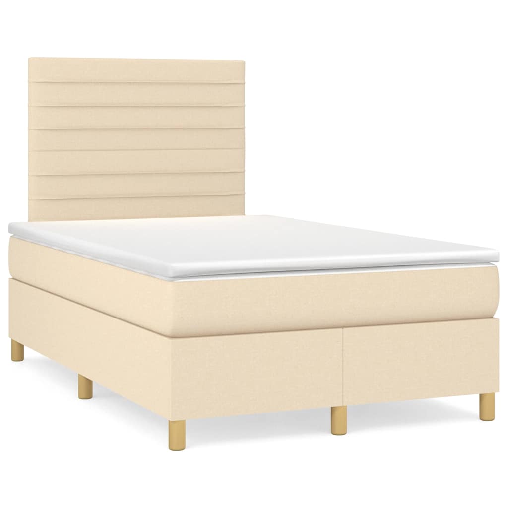 Sommier à lattes de lit matelas et LED crème 120x190 cm tissu - XIOS