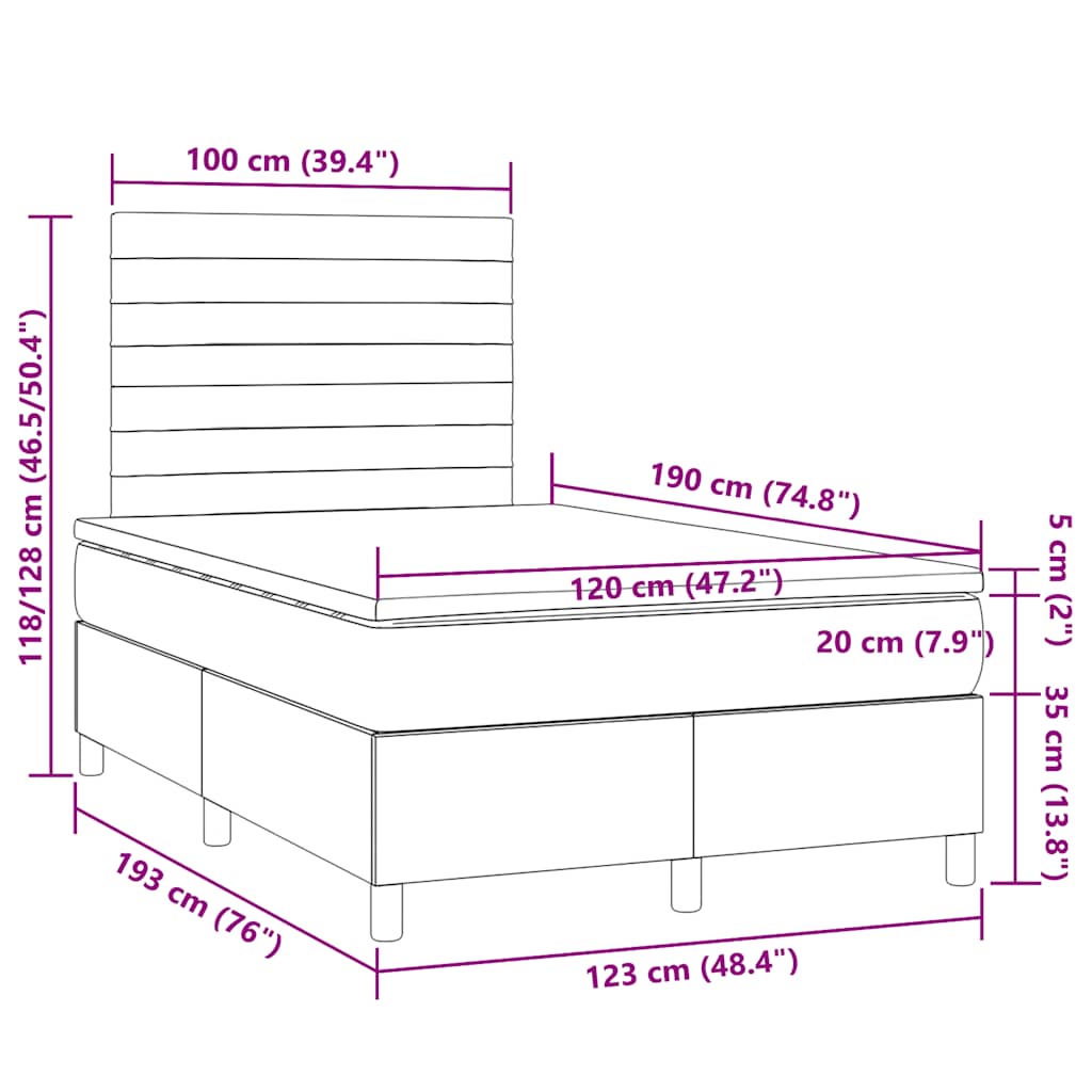 Sommier à lattes de lit matelas et LED bleu 120x190 cm tissu - XIOS