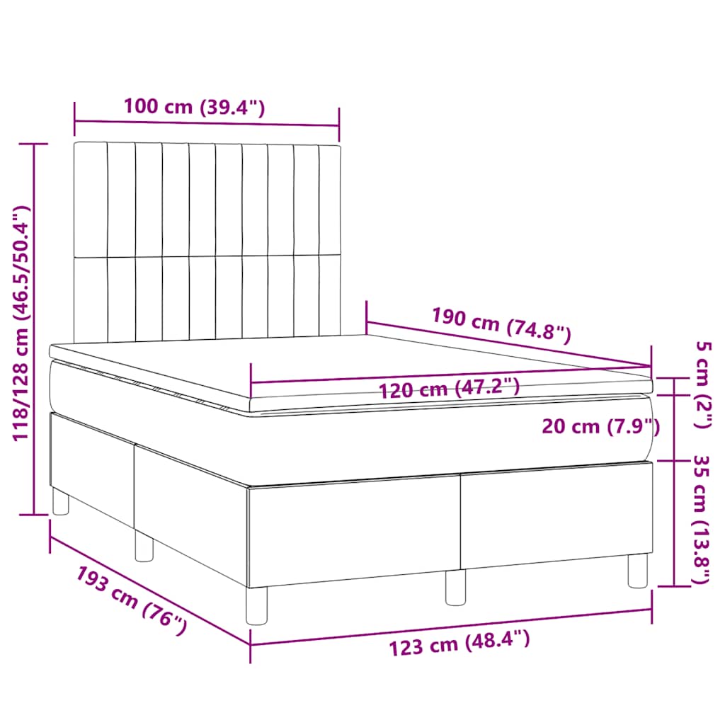 Sommier à lattes de lit matelas et LED marron foncé 120x190 cm - XIOS