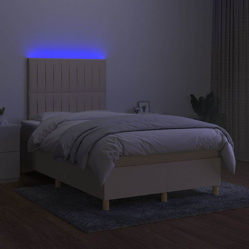 Sommier à lattes de lit matelas et LED crème 120x190 cm tissu - XIOS