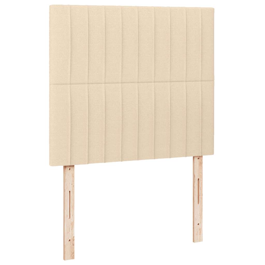 Sommier à lattes de lit matelas et LED crème 120x190 cm tissu - XIOS