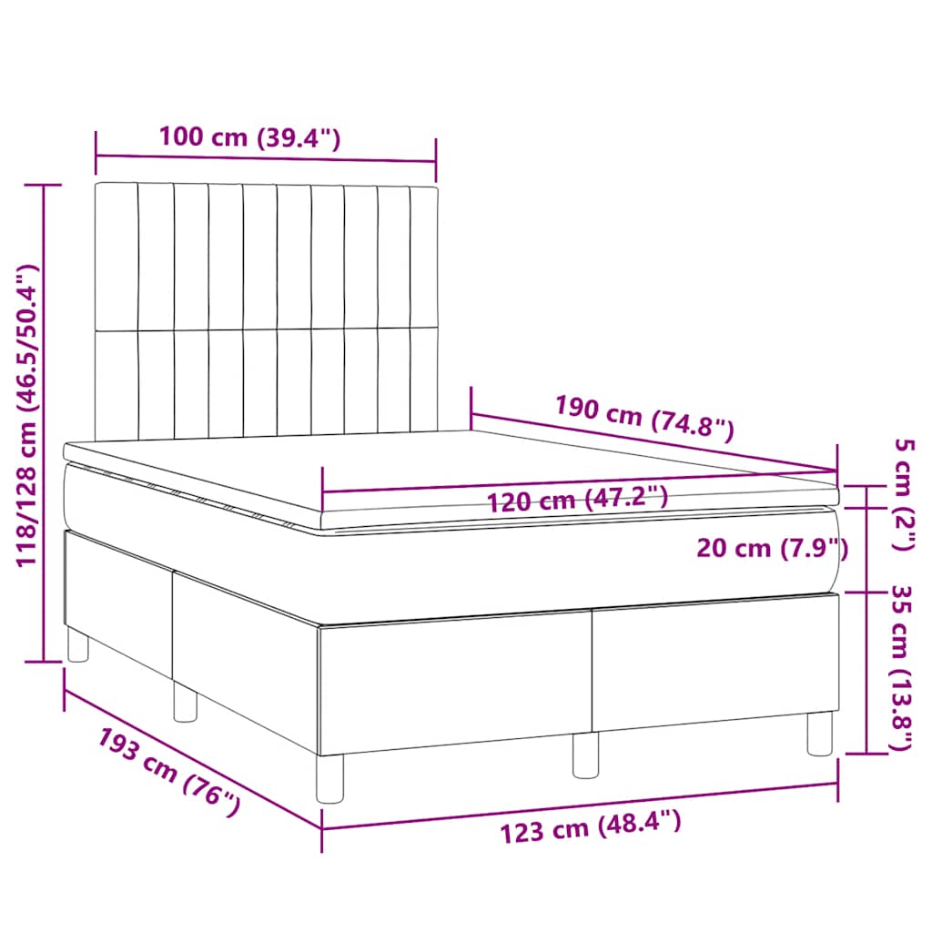 Sommier à lattes de lit matelas et LED crème 120x190 cm tissu - XIOS
