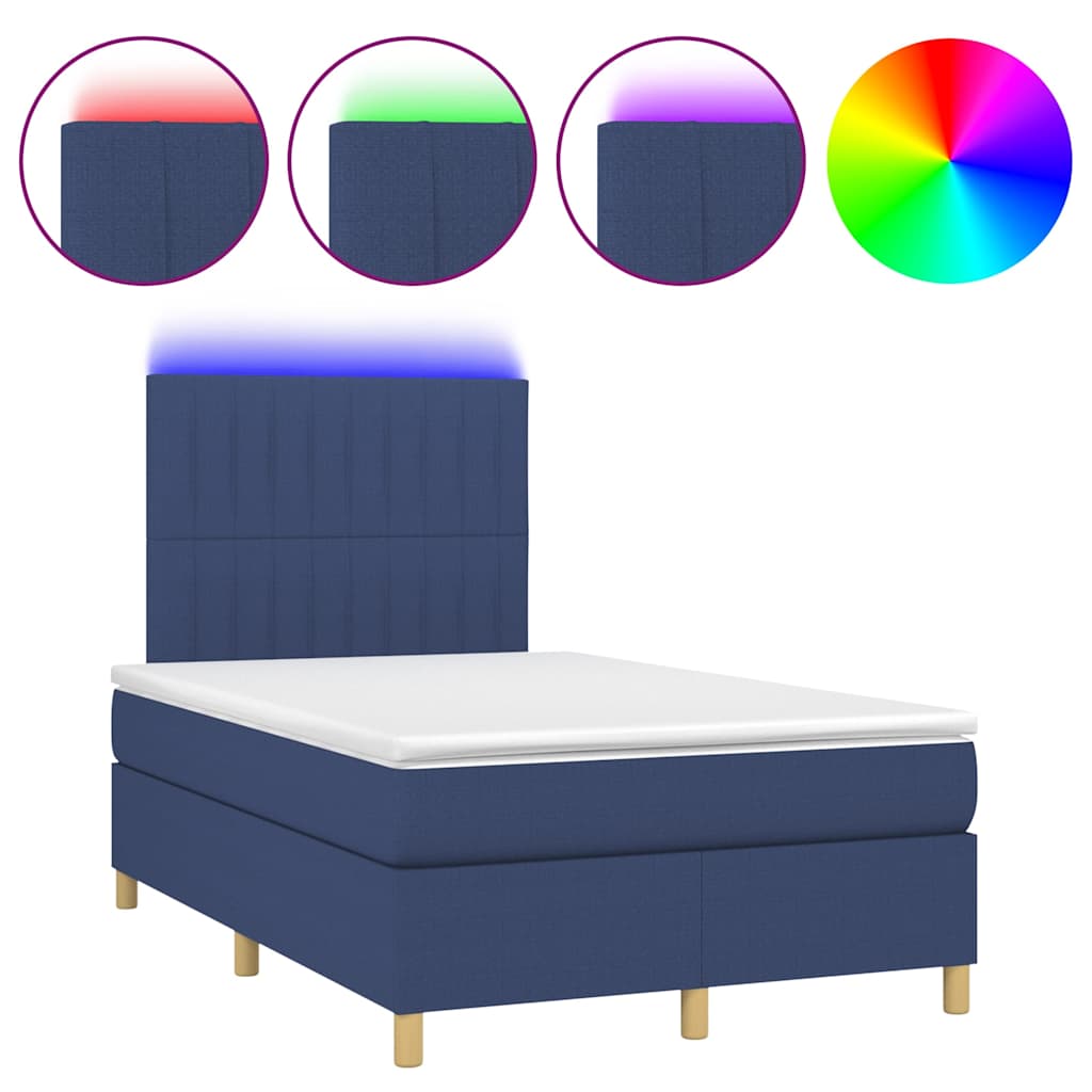 Sommier à lattes de lit matelas et LED bleu 120x190 cm tissu - XIOS
