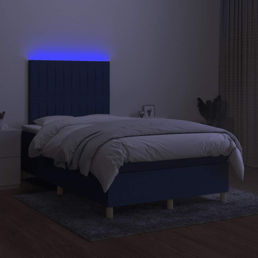 Sommier à lattes de lit matelas et LED bleu 120x190 cm tissu - XIOS