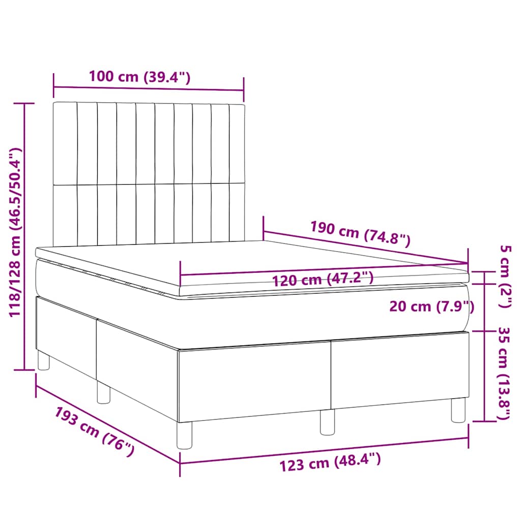 Sommier à lattes de lit matelas et LED bleu 120x190 cm tissu - XIOS