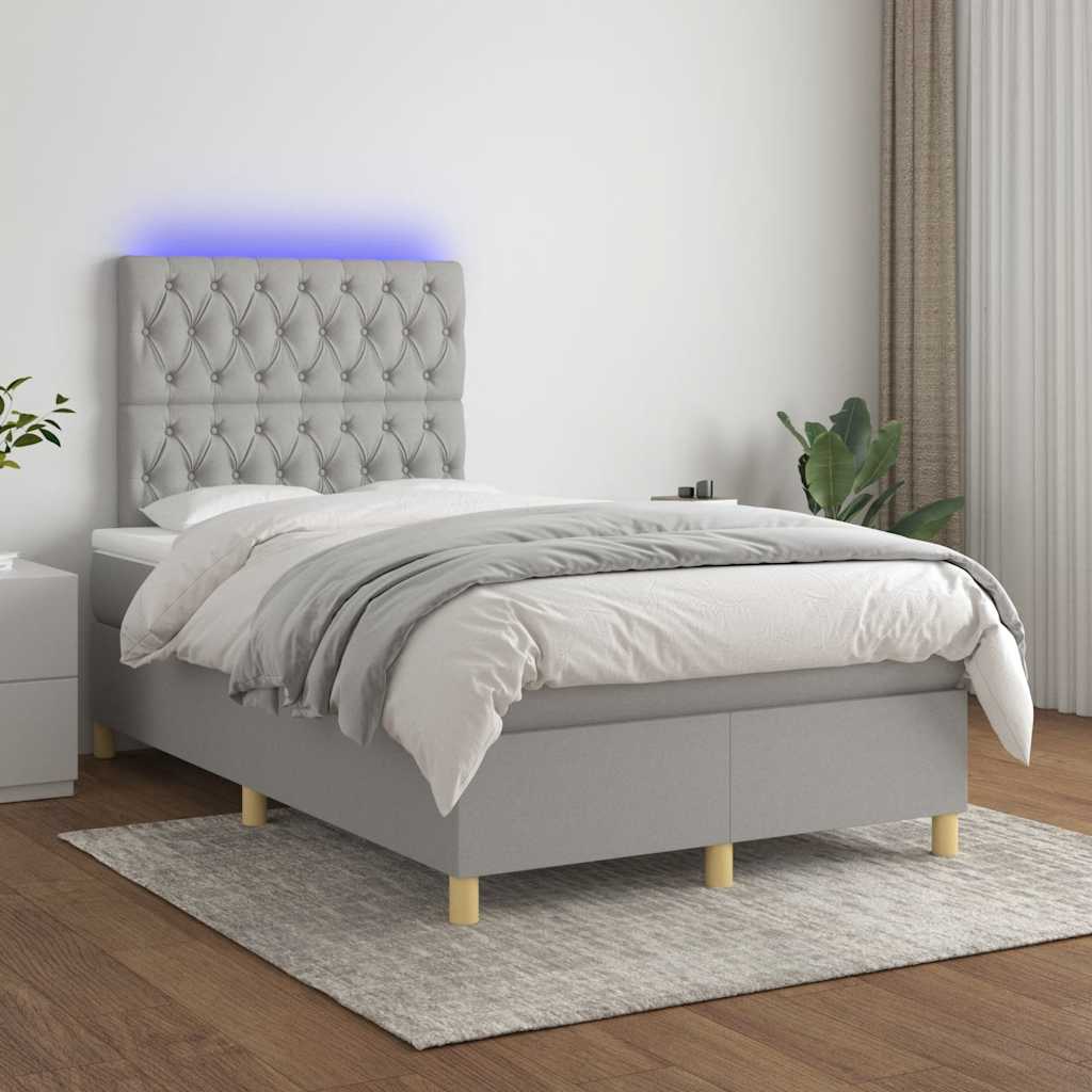 Sommier à lattes de lit matelas LED gris clair 120x190 cm tissu - XIOS