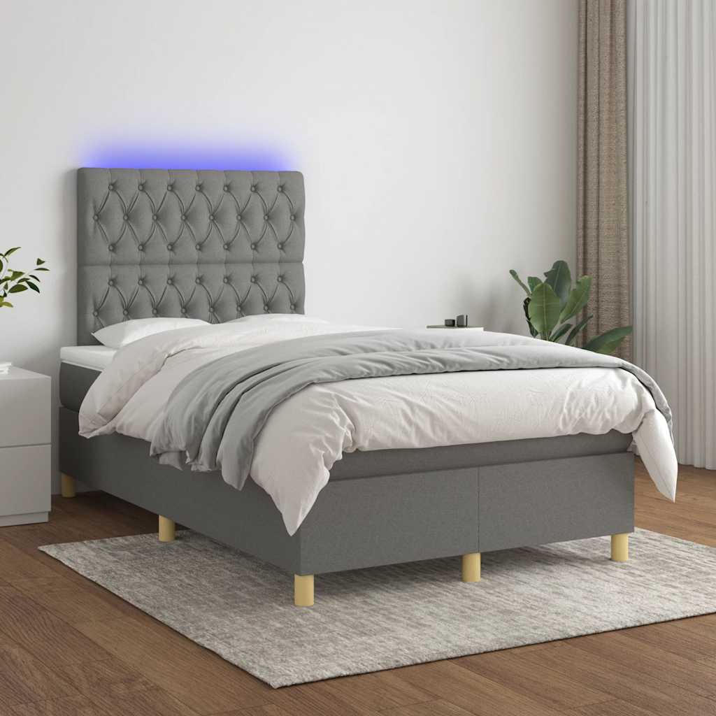 Sommier à lattes de lit matelas LED gris foncé 120x190 cm tissu - XIOS
