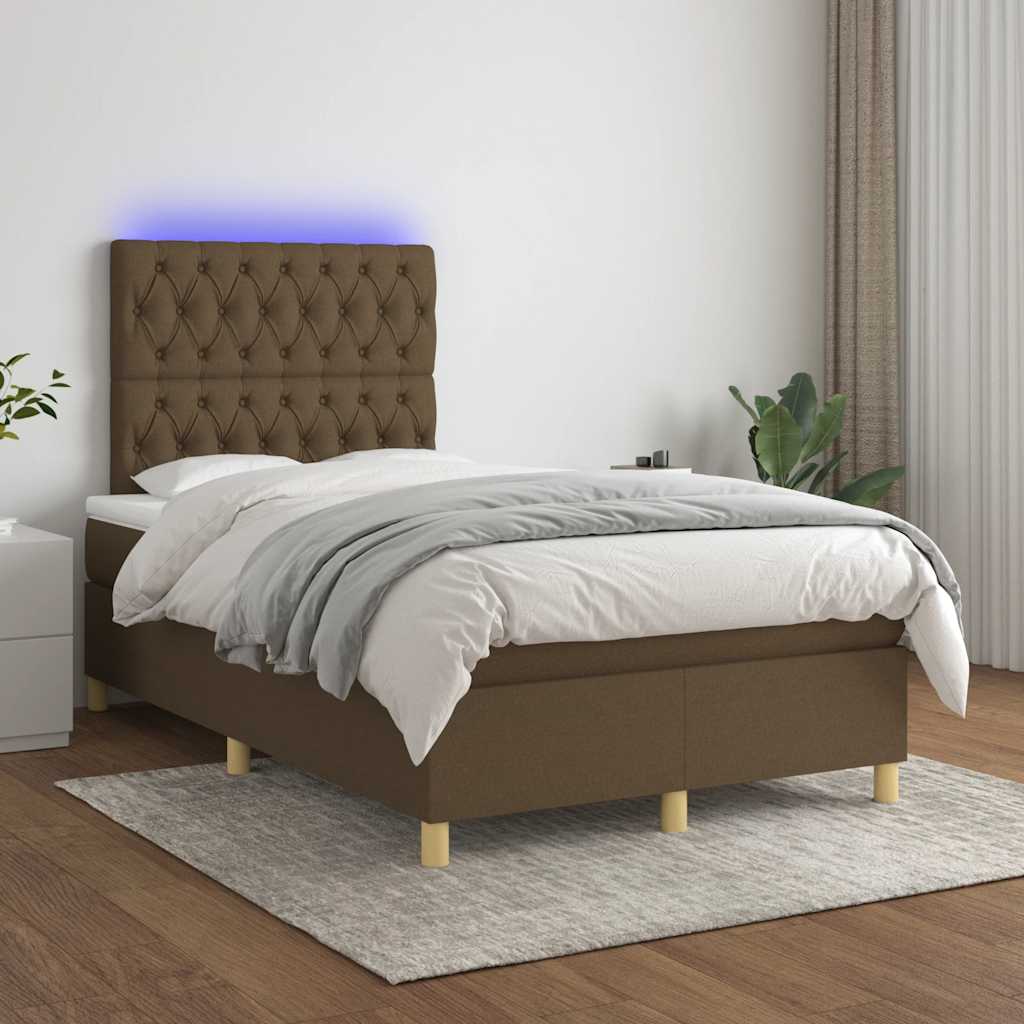Sommier à lattes de lit matelas et LED marron foncé 120x190 cm - XIOS