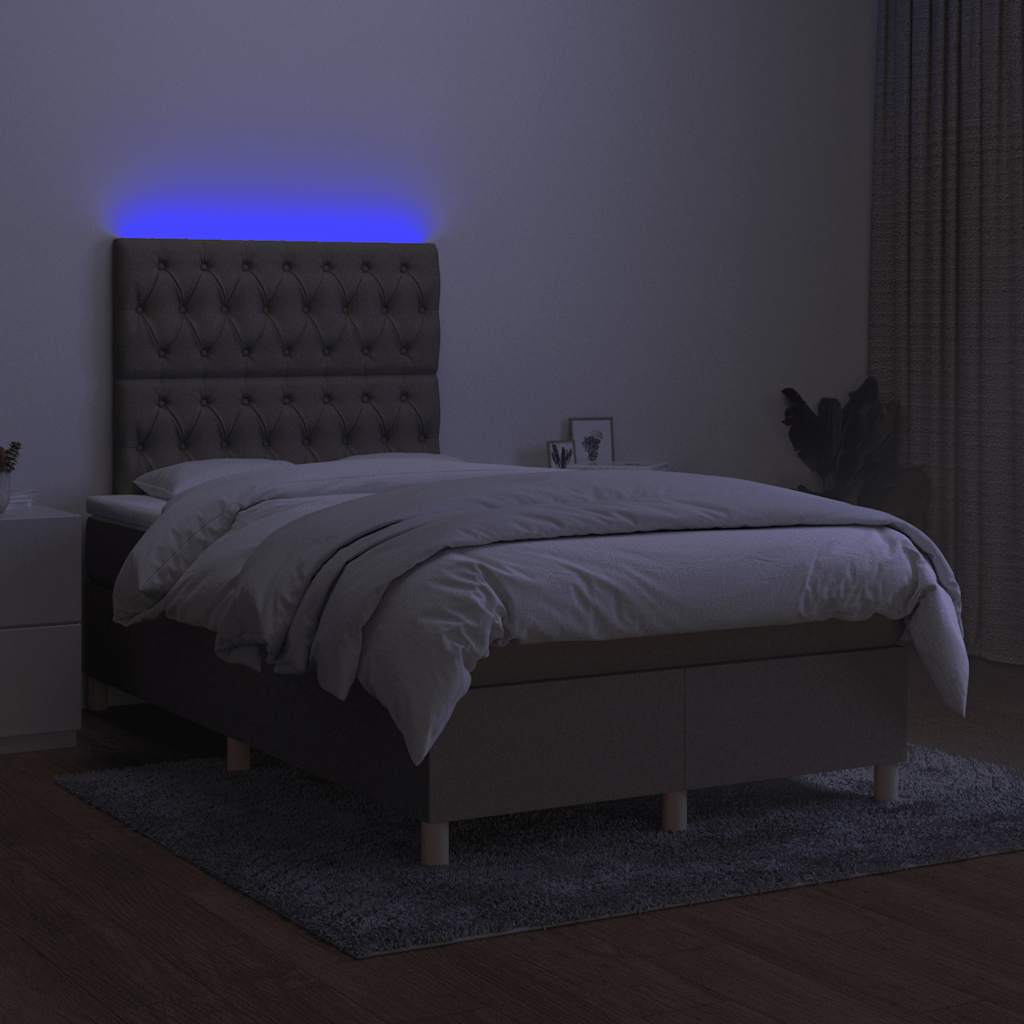 Sommier à lattes de lit matelas et LED taupe 120x190 cm tissu - XIOS