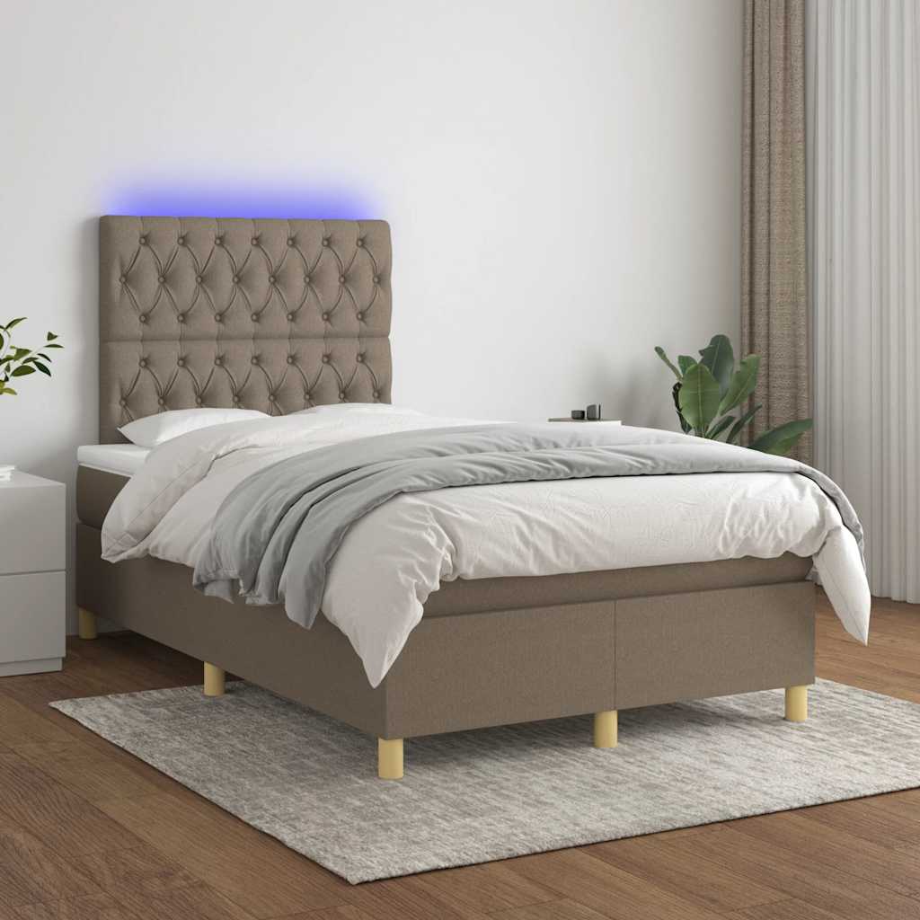 Sommier à lattes de lit matelas et LED taupe 120x190 cm tissu - XIOS