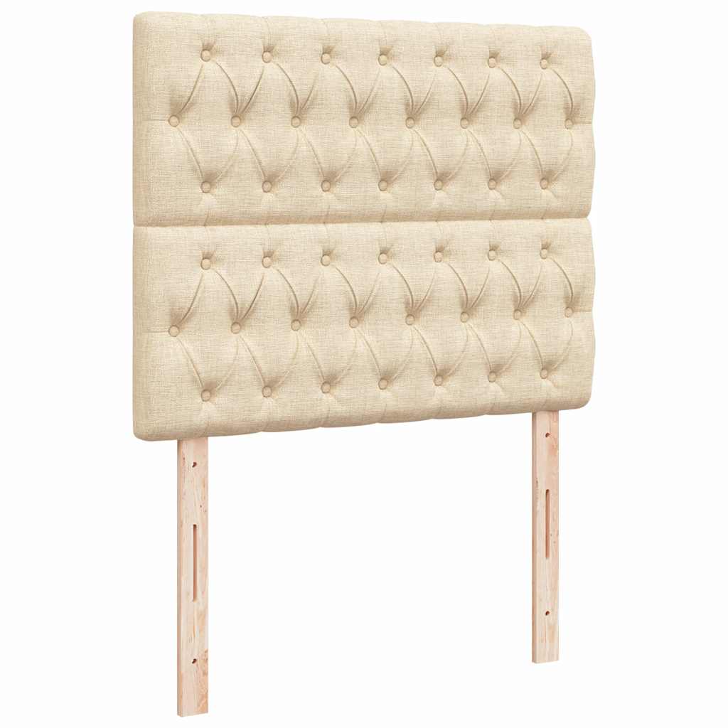 Sommier à lattes de lit matelas et LED crème 120x190 cm tissu - XIOS