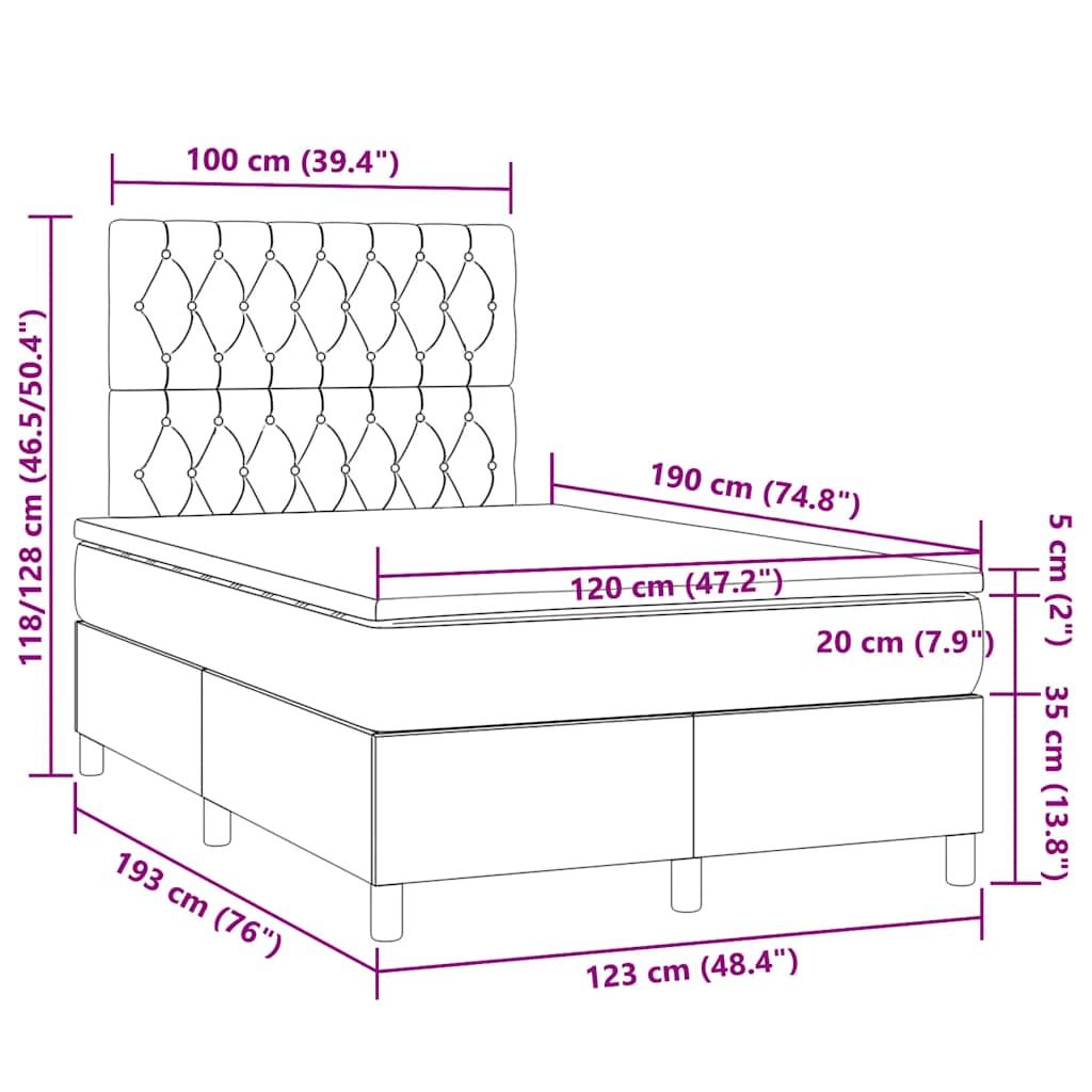 Sommier à lattes de lit matelas et LED bleu 120x190 cm tissu - XIOS