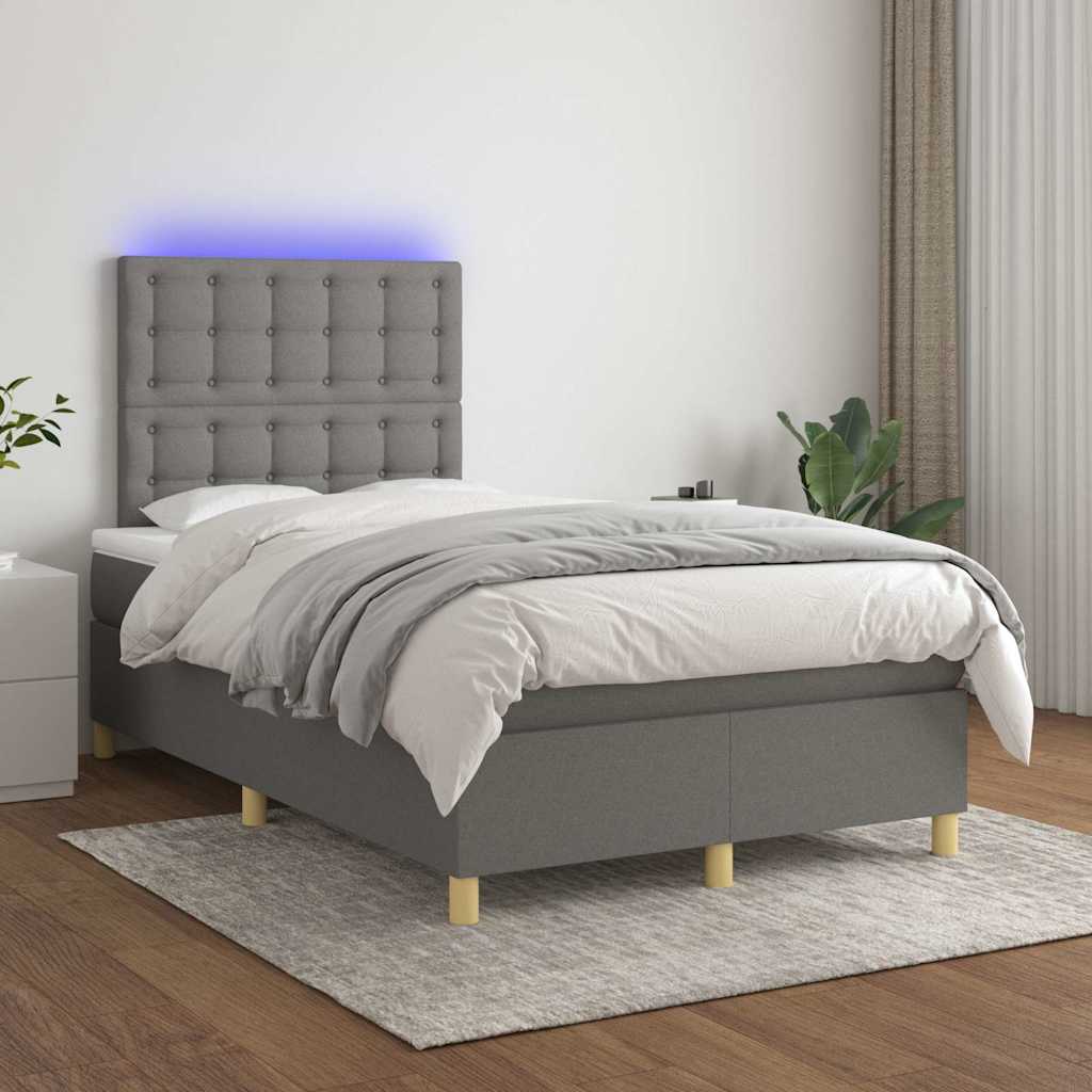 Sommier à lattes de lit matelas LED gris foncé 120x190 cm tissu - XIOS