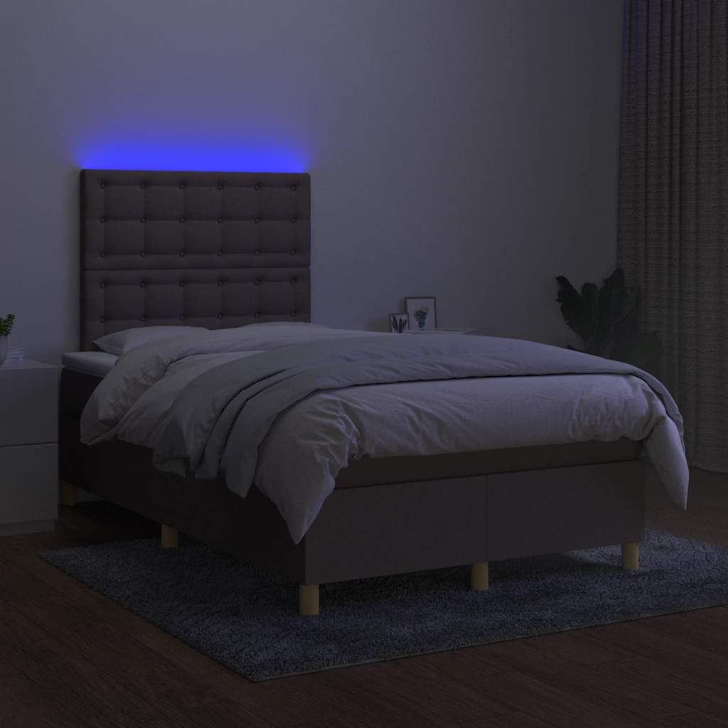 Sommier à lattes de lit matelas et LED taupe 120x190 cm tissu - XIOS
