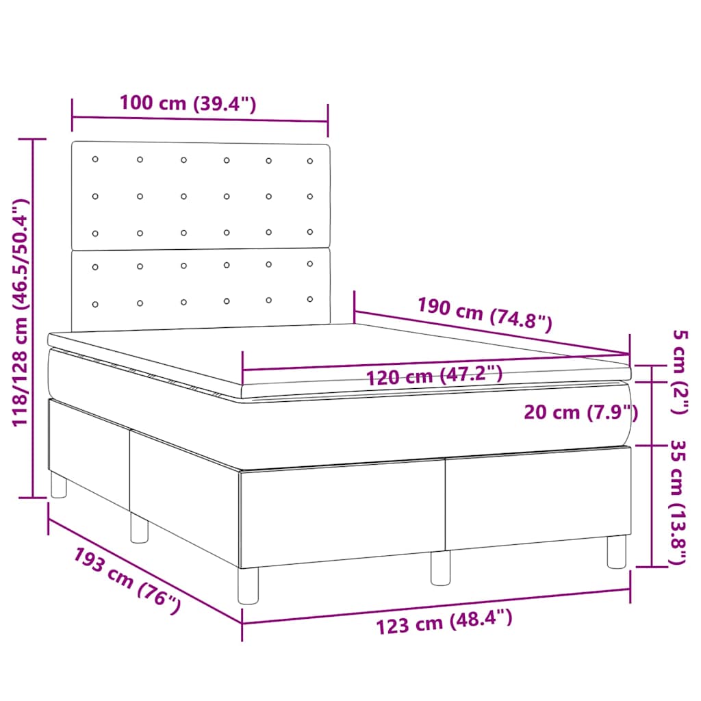 Sommier à lattes de lit matelas et LED taupe 120x190 cm tissu - XIOS