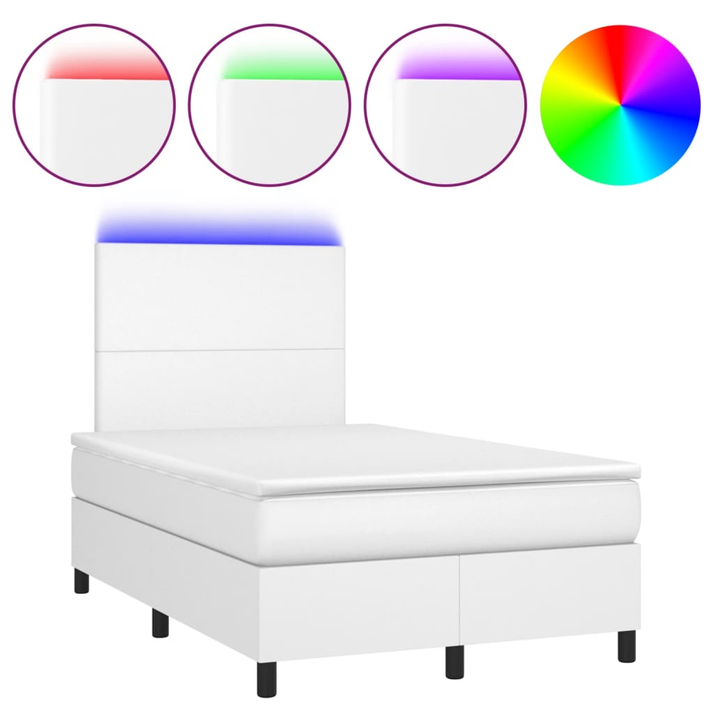 Sommier à lattes de lit matelas LED blanc 120x190 cm similicuir - XIOS