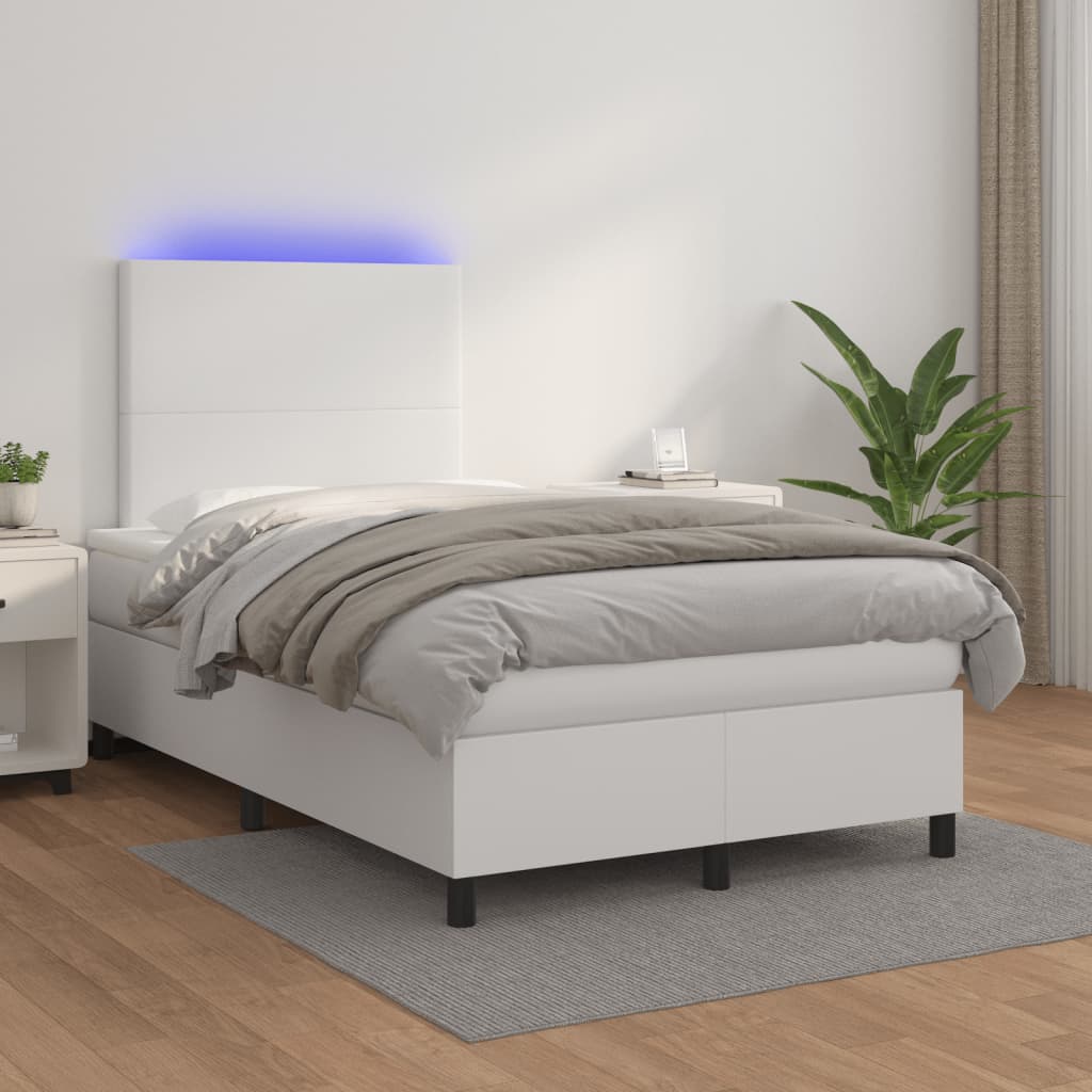Sommier à lattes de lit matelas LED blanc 120x190 cm similicuir - XIOS