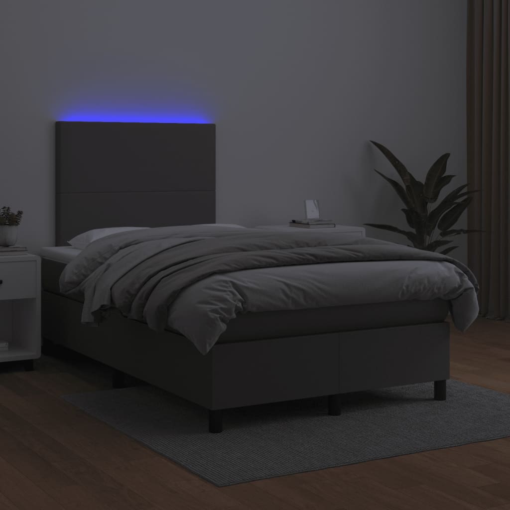 Sommier à lattes de lit matelas LED gris 120x190 cm similicuir - XIOS