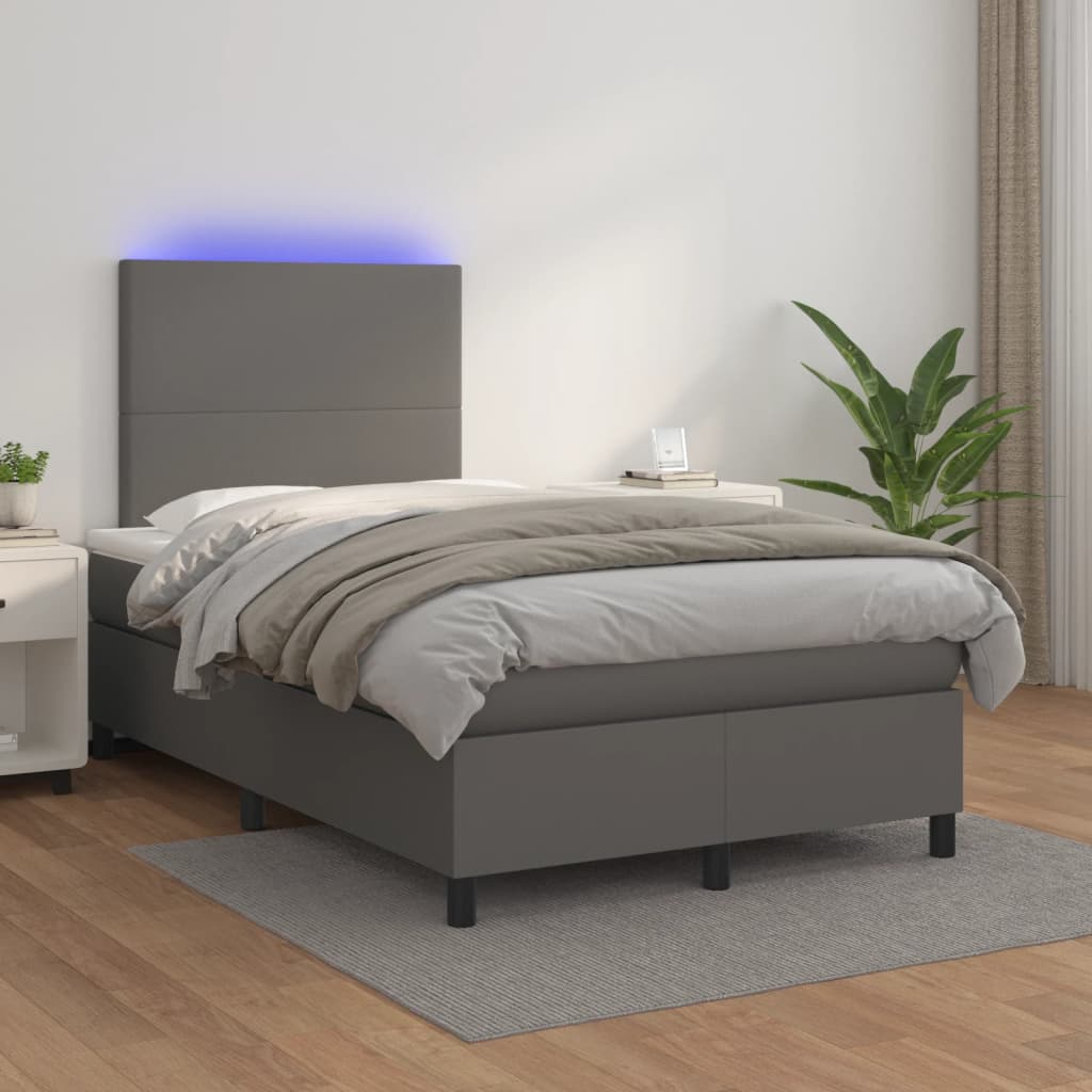 Sommier à lattes de lit matelas LED gris 120x190 cm similicuir - XIOS