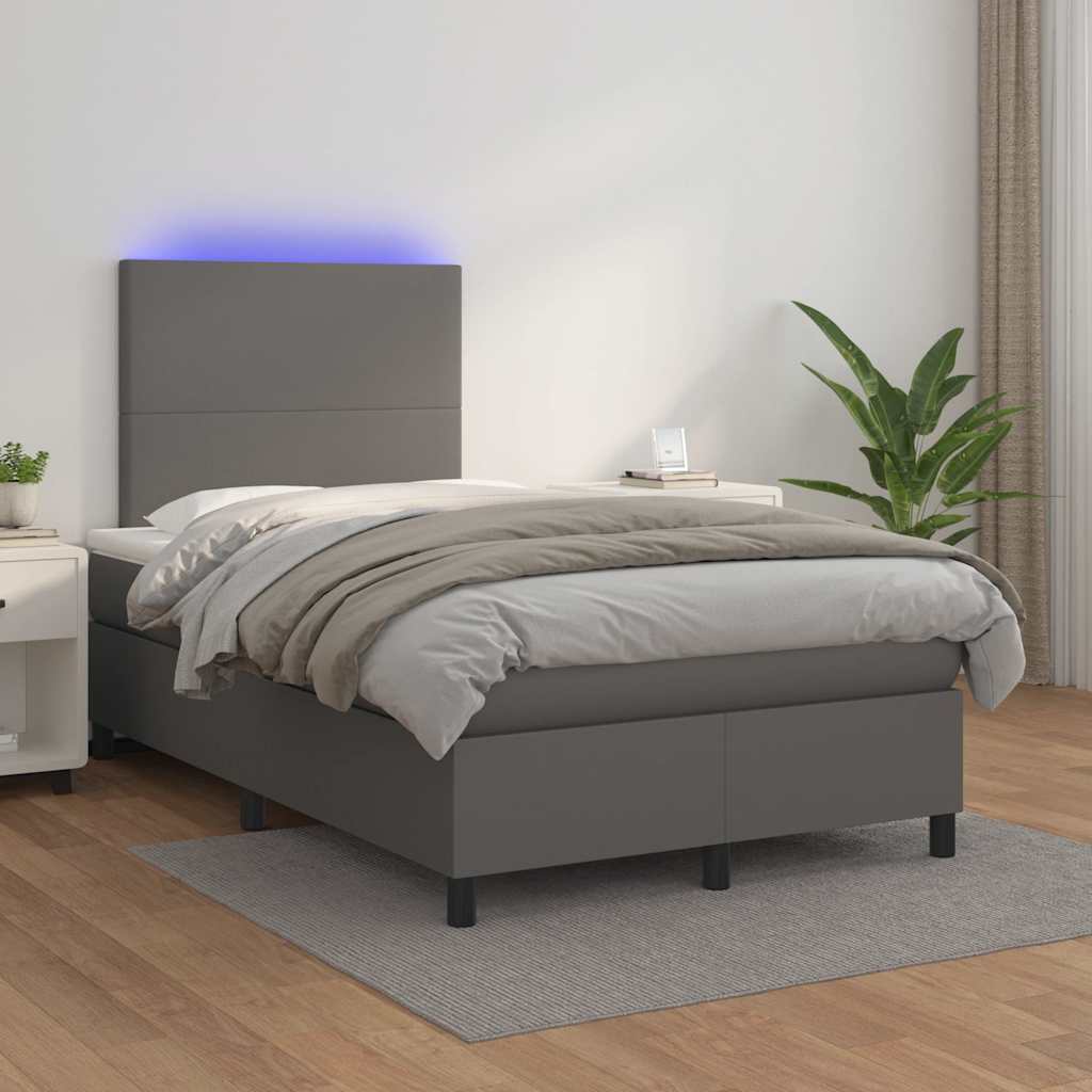 Sommier à lattes de lit matelas LED gris 120x190 cm similicuir - XIOS
