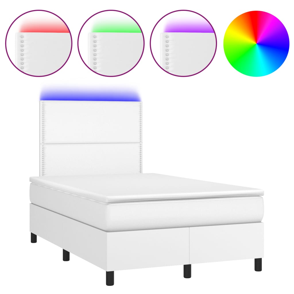 Sommier à lattes de lit matelas LED blanc 120x190 cm similicuir - XIOS